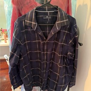 Navy Plaid Button-Up Shirt
